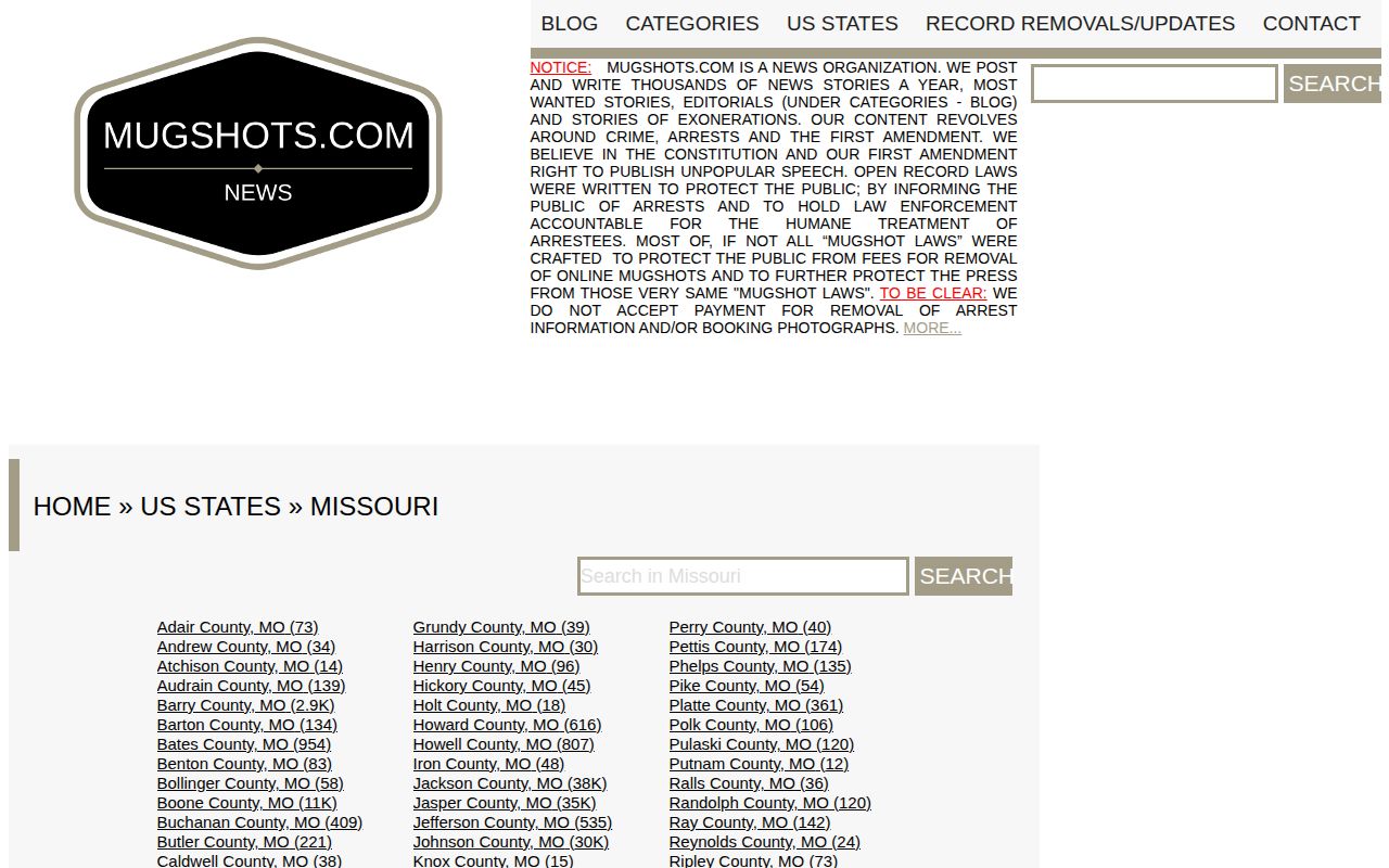 Saline County unofficial mugshot search landscape in Missouri