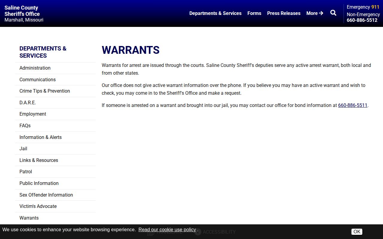 Saline County Sheriff official warrant instructions